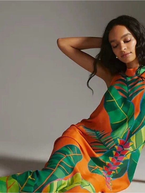 FARM Rio Dresses & Skirts - Farm Rio x Anthropologie halter maxi dress | orange & green tropical | Small